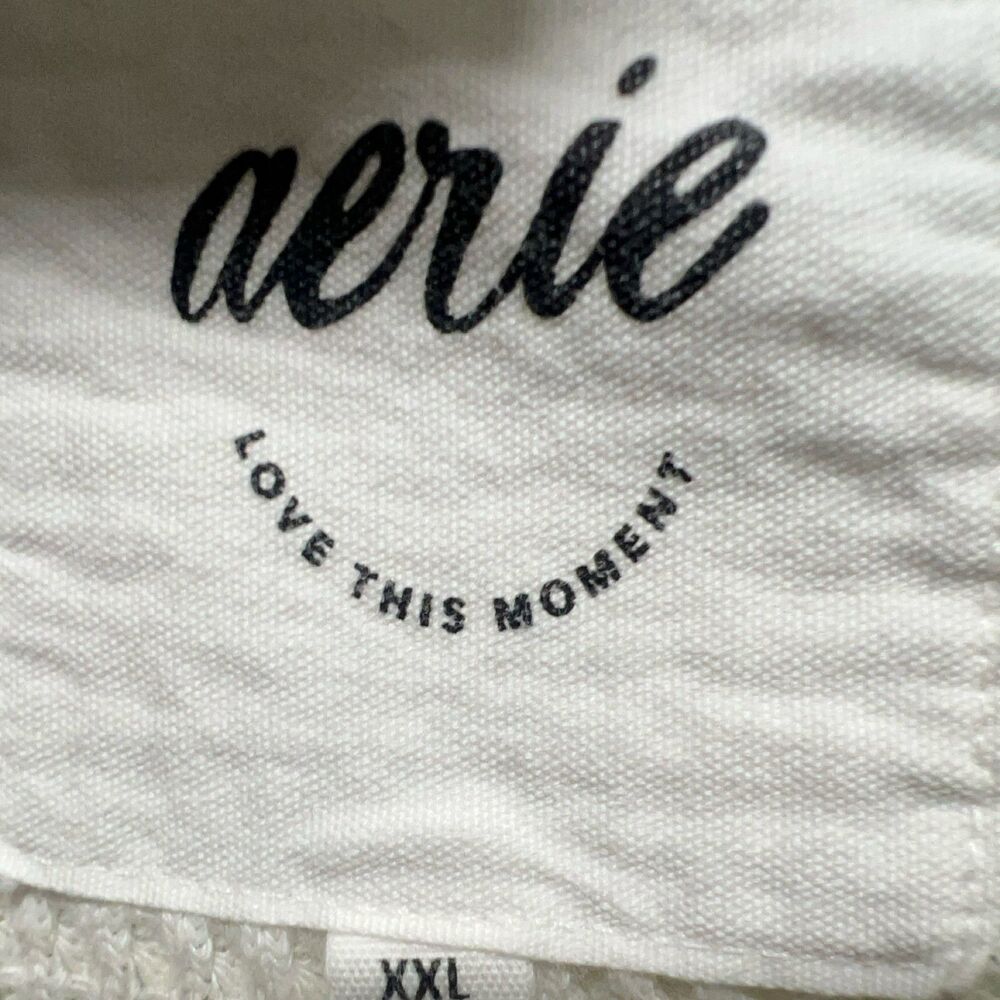 Aerie Women XXL White Long Sleeve Collared Knit Shirt Button Pockets Relaxed - Picture 3 of 6